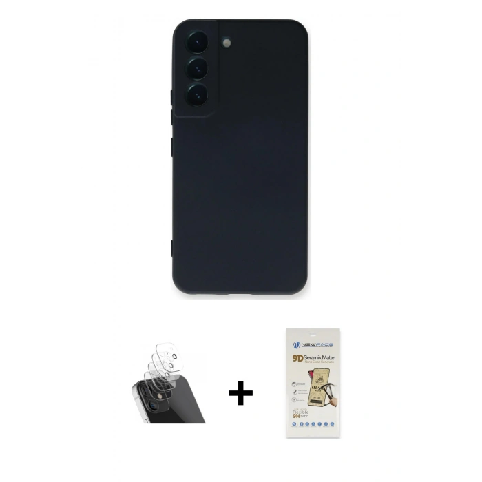 MARSİLYAN™- Galaxy S22 Plus Kılıf Ahenk Serisi - Siyah Mat Seramik Nano Ekran Koruyucu + Kamera Lens Koruma Cam - SF