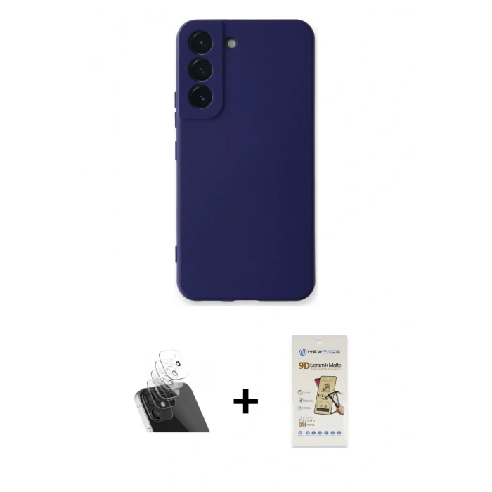 MARSİLYAN™- Galaxy S22 Plus Kılıf Ahenk Serisi - Siyah Mat Seramik Nano Ekran Koruyucu + Kamera Lens Koruma Cam - SF