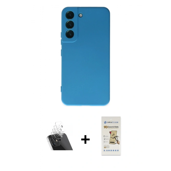 MARSİLYAN™- Galaxy S22 Plus Kılıf Ahenk Serisi - Siyah Mat Seramik Nano Ekran Koruyucu + Kamera Lens Koruma Cam - SF