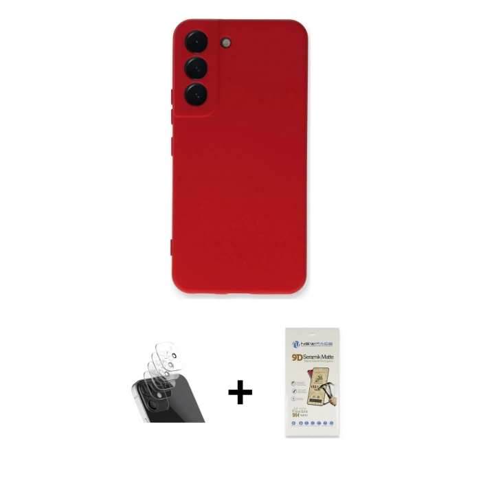 MARSİLYAN™- Galaxy S22 Plus Kılıf Ahenk Serisi - Siyah Mat Seramik Nano Ekran Koruyucu + Kamera Lens Koruma Cam - SF