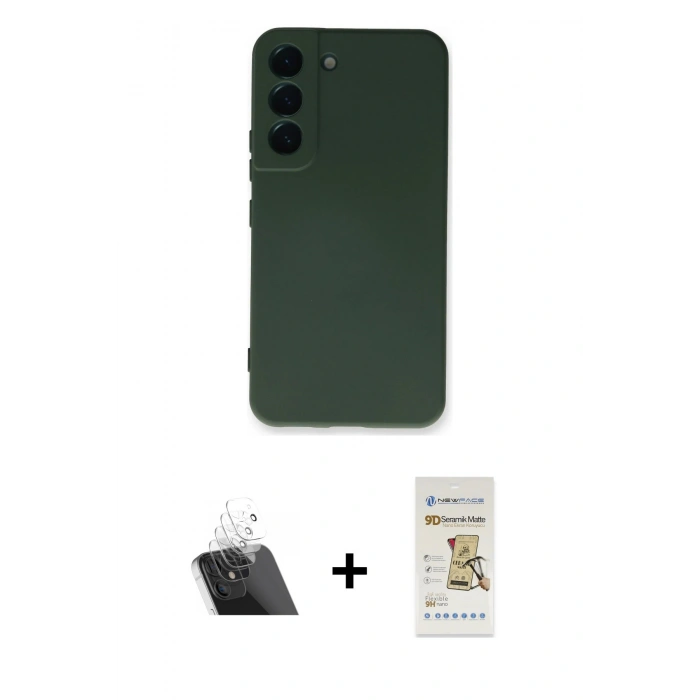 MARSİLYAN™- Galaxy S22 Plus Kılıf Ahenk Serisi - Siyah Mat Seramik Nano Ekran Koruyucu + Kamera Lens Koruma Cam - SF