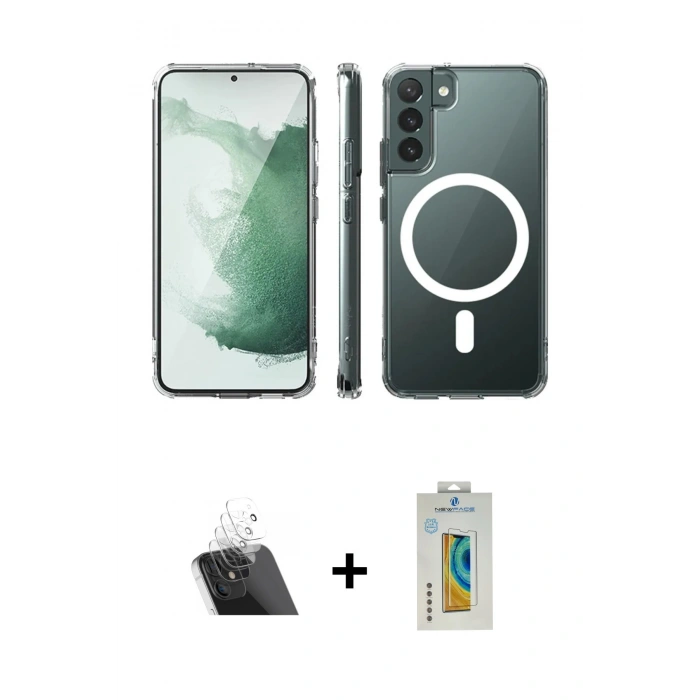 MARSİLYAN™- Galaxy S22 Plus Kılıf Ahenk Yansıma Prime - Şeffaf Polymer Nano Ekran Koruyucu + Kamera Lens Koruma Cam - SF