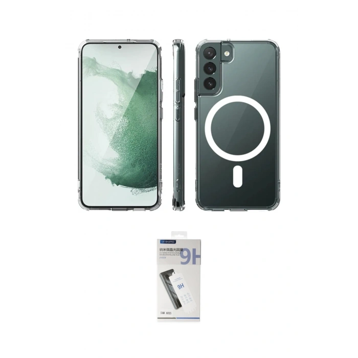 MARSİLYAN™- Galaxy S22 Plus Kılıf Ahenk Yansıma Prime - Şeffaf Uv Polymer Nano Ekran Koruyucu