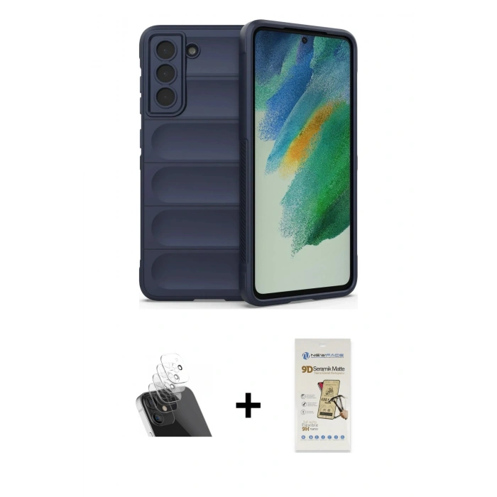 MARSİLYAN™- Galaxy S22 Plus Kılıf Atlas Koleksiyonu - Siyah Mat Seramik Nano Ekran Koruyucu + Kamera Lens Koruma Cam - SF