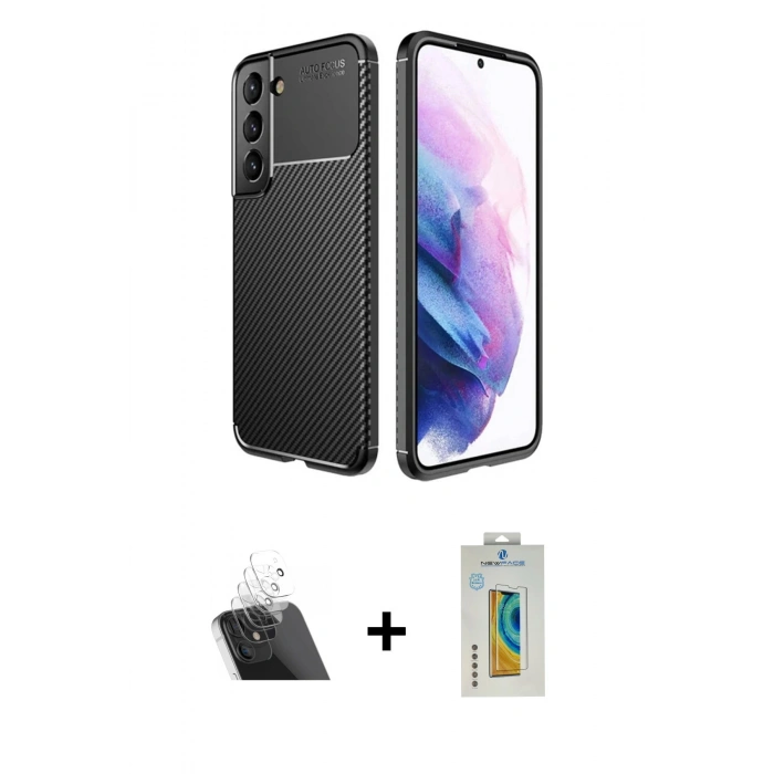 MARSİLYAN™- Galaxy S22 Plus Kılıf Eksen Form Prime - Şeffaf Polymer Nano Ekran Koruyucu + Kamera Lens Koruma Cam - SF
