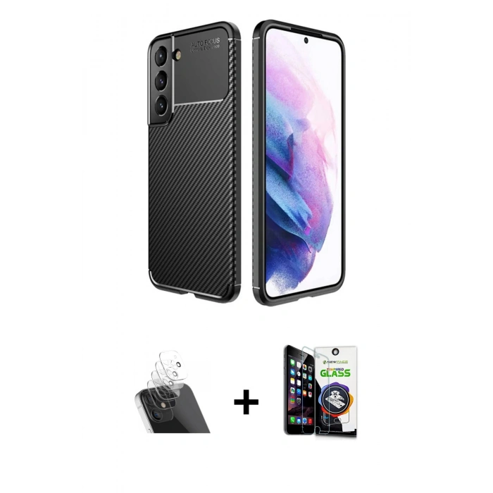 MARSİLYAN™- Galaxy S22 Plus Kılıf Eksen Form Prime - Şeffaf Temperli Cam Ekran Koruyucu + Kamera Lens Koruma Cam - SF