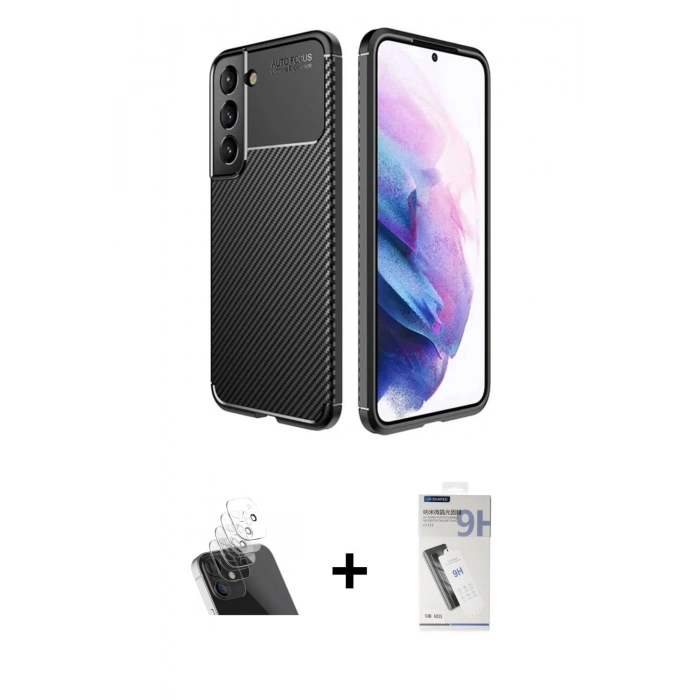 MARSİLYAN™- Galaxy S22 Plus Kılıf Eksen Form Prime - Şeffaf Uv Polymer Nano Ekran Koruyucu + Kamera Lens Koruma Cam - SF