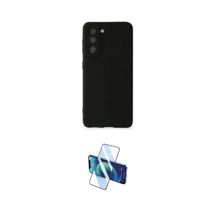 MARSİLYAN™- Galaxy S22 Plus Kılıf Kozmos Yansıma Özel Seri - Siyah 3D Antistatik Cam Ekran Koruyucu