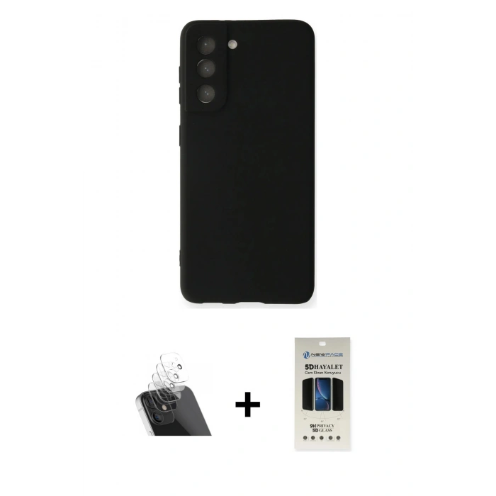 MARSİLYAN™- Galaxy S22 Plus Kılıf Kozmos Yansıma Özel Seri - Siyah 5D Hayalet Cam Ekran Koruyucu + Kamera Lens Koruma Cam - SF