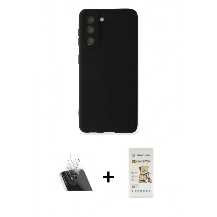 MARSİLYAN™- Galaxy S22 Plus Kılıf Kozmos Yansıma Özel Seri - Siyah Mat Seramik Nano Ekran Koruyucu + Kamera Lens Koruma Cam - SF
