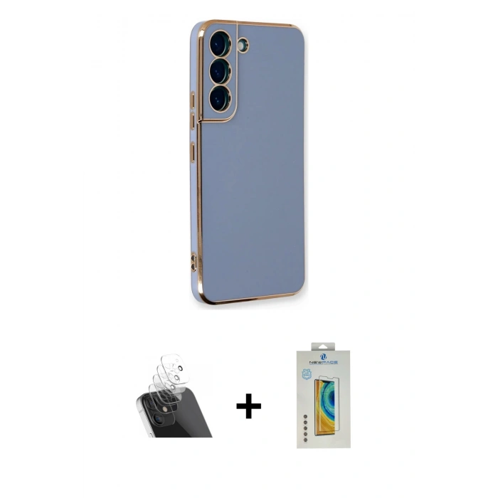 MARSİLYAN™- Galaxy S22 Plus Kılıf Yankı Serisi - Şeffaf Polymer Nano Ekran Koruyucu + Kamera Lens Koruma Cam - SF