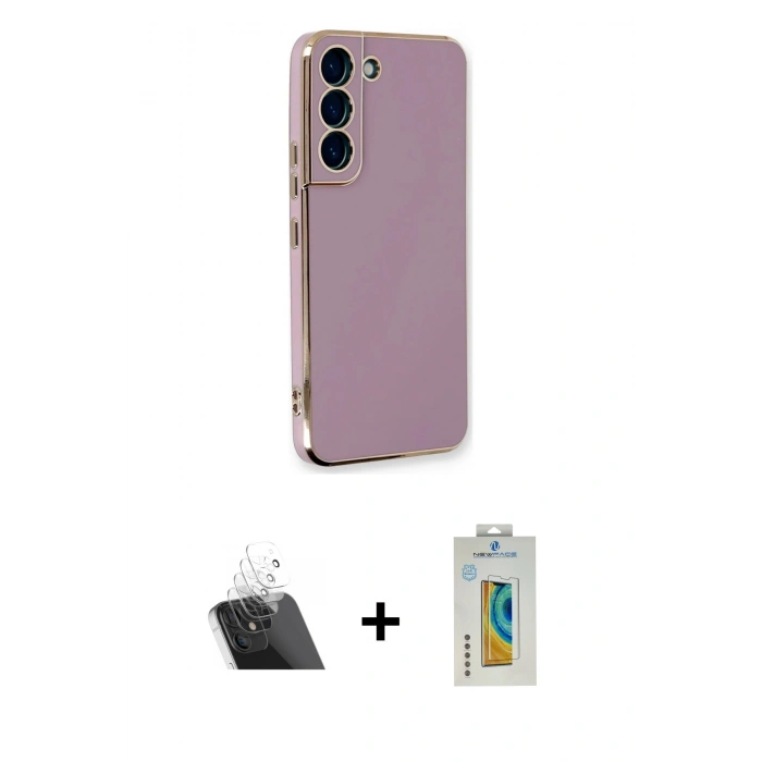 MARSİLYAN™- Galaxy S22 Plus Kılıf Yankı Serisi - Şeffaf Polymer Nano Ekran Koruyucu + Kamera Lens Koruma Cam - SF