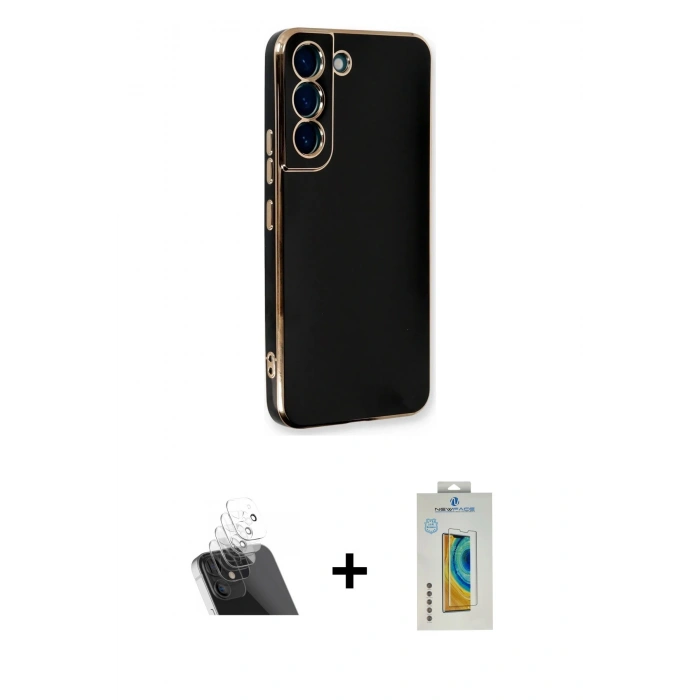 MARSİLYAN™- Galaxy S22 Plus Kılıf Yankı Serisi - Şeffaf Polymer Nano Ekran Koruyucu + Kamera Lens Koruma Cam - SF