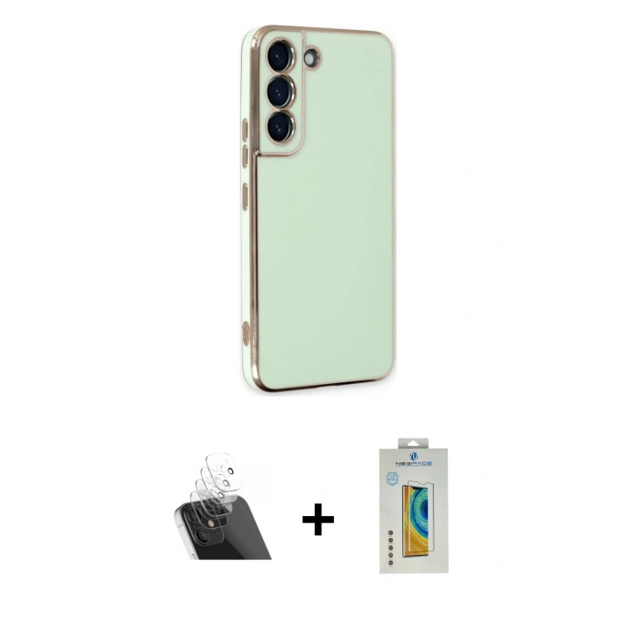 MARSİLYAN™- Galaxy S22 Plus Kılıf Yankı Serisi - Şeffaf Polymer Nano Ekran Koruyucu + Kamera Lens Koruma Cam - SF