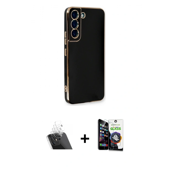 MARSİLYAN™- Galaxy S22 Plus Kılıf Yankı Serisi - Şeffaf Temperli Cam Ekran Koruyucu + Kamera Lens Koruma Cam - SF