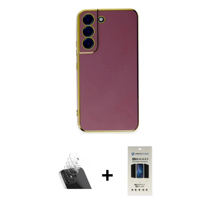 MARSİLYAN™- Galaxy S22 Plus Kılıf Yankı Serisi - Siyah 5D Hayalet Cam Ekran Koruyucu + Kamera Lens Koruma Cam - SF