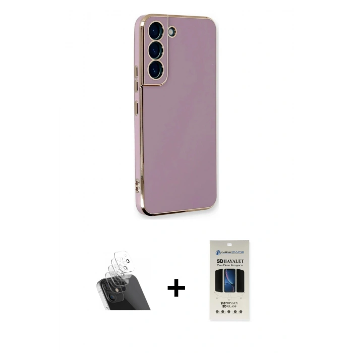 MARSİLYAN™- Galaxy S22 Plus Kılıf Yankı Serisi - Siyah 5D Hayalet Cam Ekran Koruyucu + Kamera Lens Koruma Cam - SF