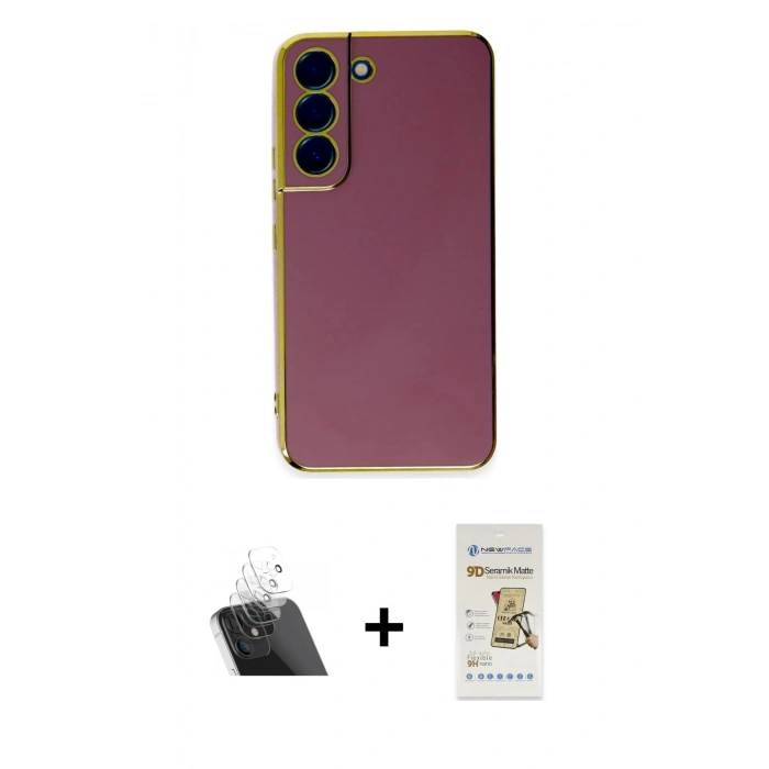 MARSİLYAN™- Galaxy S22 Plus Kılıf Yankı Serisi - Siyah Mat Seramik Nano Ekran Koruyucu + Şeffaf Kamera Lens Koruma Cam