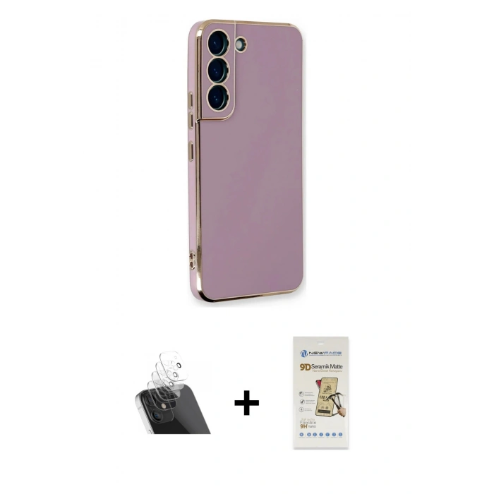 MARSİLYAN™- Galaxy S22 Plus Kılıf Yankı Serisi - Siyah Mat Seramik Nano Ekran Koruyucu + Şeffaf Kamera Lens Koruma Cam