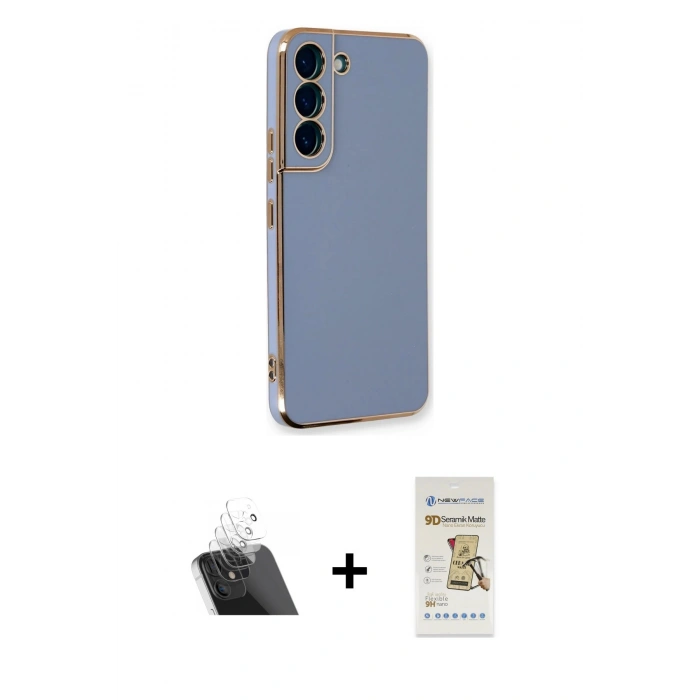 MARSİLYAN™- Galaxy S22 Plus Kılıf Yankı Serisi - Siyah Mat Seramik Nano Ekran Koruyucu + Şeffaf Kamera Lens Koruma Cam