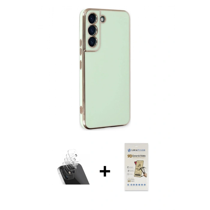 MARSİLYAN™- Galaxy S22 Plus Kılıf Yankı Serisi - Siyah Mat Seramik Nano Ekran Koruyucu + Şeffaf Kamera Lens Koruma Cam
