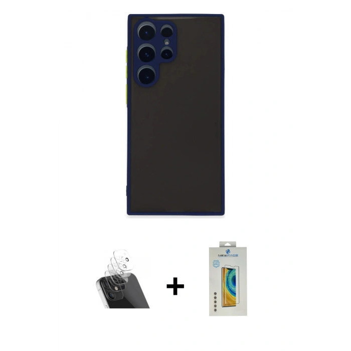 MARSİLYAN™- Galaxy S22 Ultra Kılıf Ahenk Çizgi Serisi - Şeffaf Polymer Nano Ekran Koruyucu + Kamera Lens Koruma Cam - SF