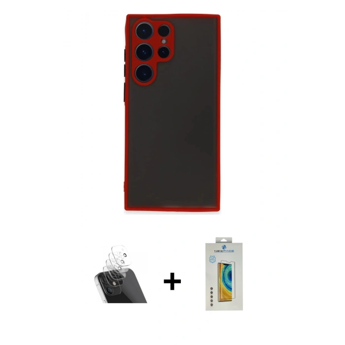 MARSİLYAN™- Galaxy S22 Ultra Kılıf Ahenk Çizgi Serisi - Şeffaf Polymer Nano Ekran Koruyucu + Kamera Lens Koruma Cam - SF