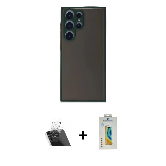 MARSİLYAN™- Galaxy S22 Ultra Kılıf Ahenk Çizgi Serisi - Şeffaf Polymer Nano Ekran Koruyucu + Kamera Lens Koruma Cam - SF