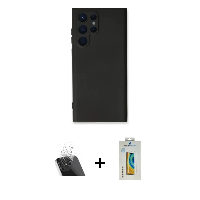 MARSİLYAN™- Galaxy S22 Ultra Kılıf Ahenk Serisi - Şeffaf Polymer Nano Ekran Koruyucu + Kamera Lens Koruma Cam - SF