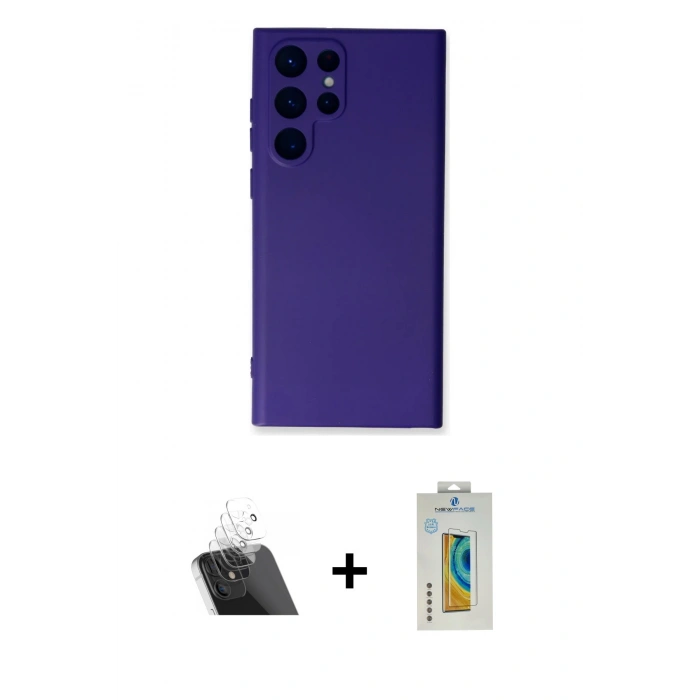 MARSİLYAN™- Galaxy S22 Ultra Kılıf Ahenk Serisi - Şeffaf Polymer Nano Ekran Koruyucu + Kamera Lens Koruma Cam - SF