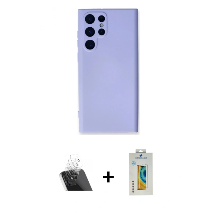 MARSİLYAN™- Galaxy S22 Ultra Kılıf Ahenk Serisi - Şeffaf Polymer Nano Ekran Koruyucu + Kamera Lens Koruma Cam - SF