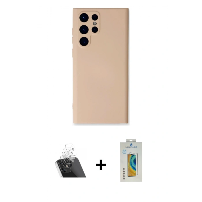 MARSİLYAN™- Galaxy S22 Ultra Kılıf Ahenk Serisi - Şeffaf Polymer Nano Ekran Koruyucu + Kamera Lens Koruma Cam - SF