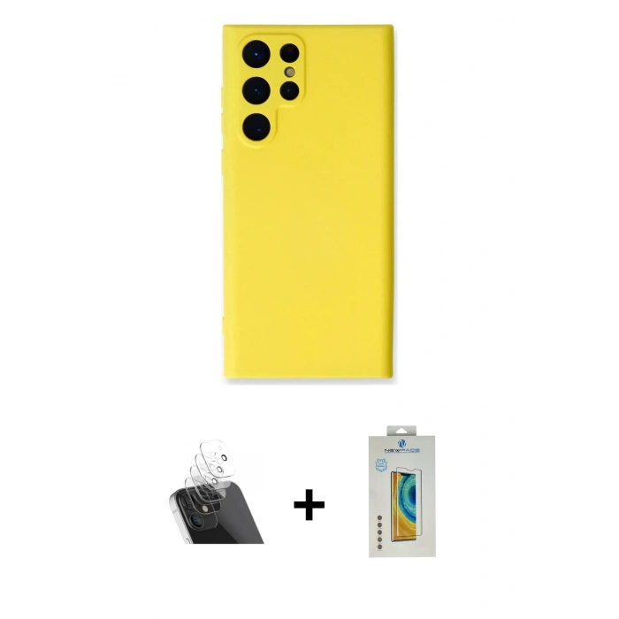 MARSİLYAN™- Galaxy S22 Ultra Kılıf Ahenk Serisi - Şeffaf Polymer Nano Ekran Koruyucu + Kamera Lens Koruma Cam - SF