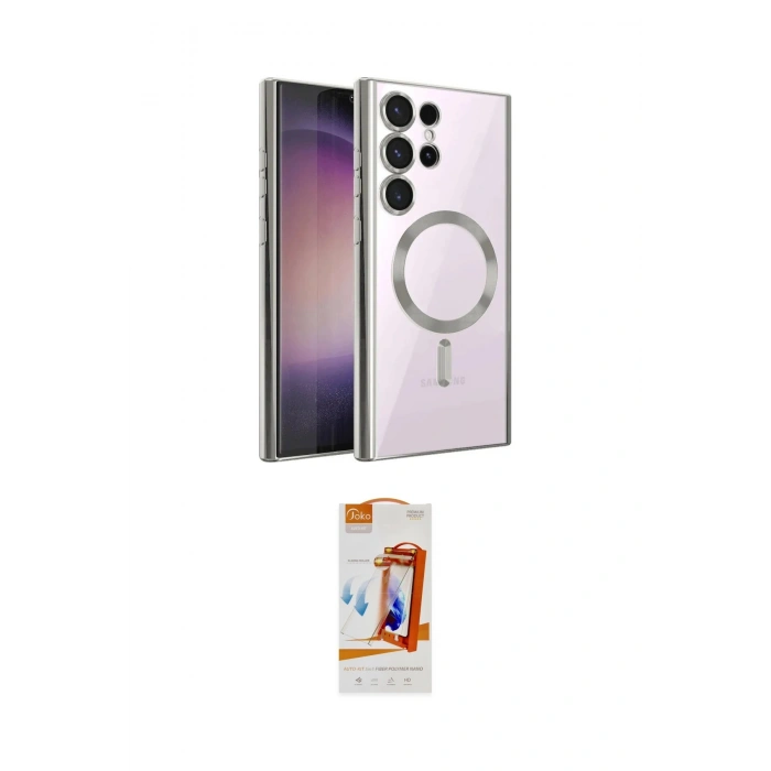 MARSİLYAN™- Galaxy S22 Ultra Kılıf Nova Işık Özel Seri - Siyah AutoKit 5in1 Fiber Polymer Nano Ekran Koruyucu