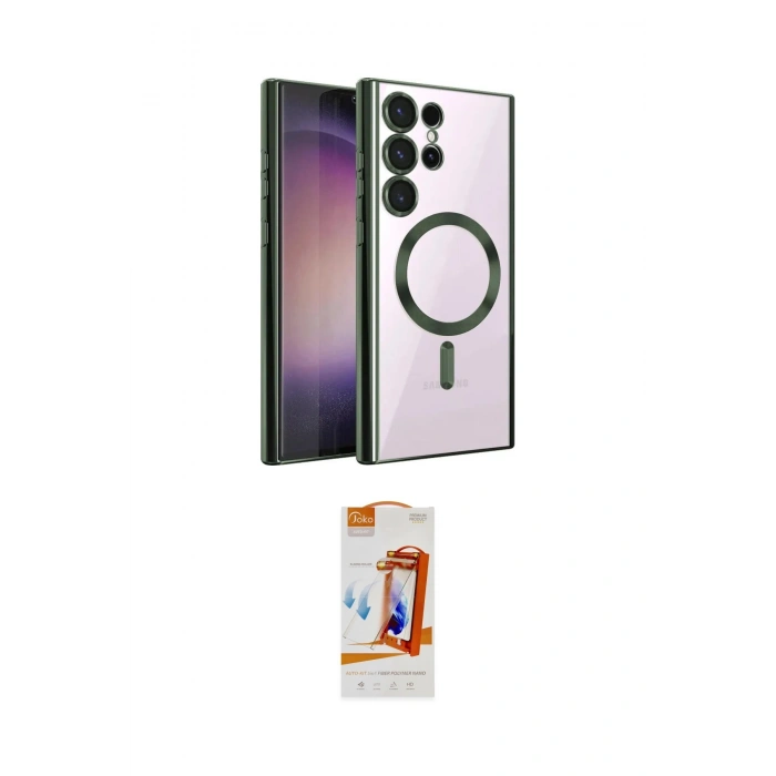 MARSİLYAN™- Galaxy S22 Ultra Kılıf Nova Işık Özel Seri - Siyah AutoKit 5in1 Fiber Polymer Nano Ekran Koruyucu
