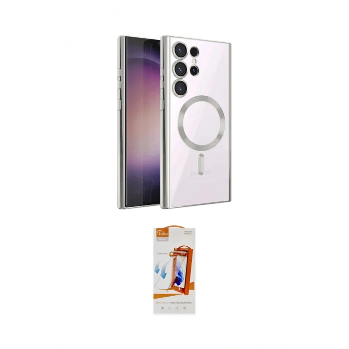 MARSİLYAN™- Galaxy S22 Ultra Kılıf Nova Işık Özel Seri - Siyah AutoKit 5in1 Fiber Polymer Nano Ekran Koruyucu