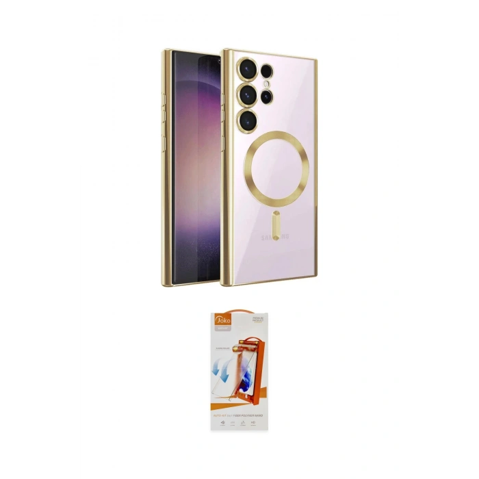 MARSİLYAN™- Galaxy S22 Ultra Kılıf Nova Işık Özel Seri - Siyah AutoKit 5in1 Fiber Polymer Nano Ekran Koruyucu