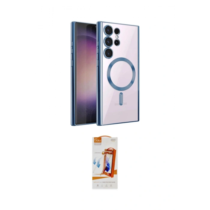 MARSİLYAN™- Galaxy S22 Ultra Kılıf Nova Işık Özel Seri - Siyah AutoKit 5in1 Fiber Polymer Nano Ekran Koruyucu
