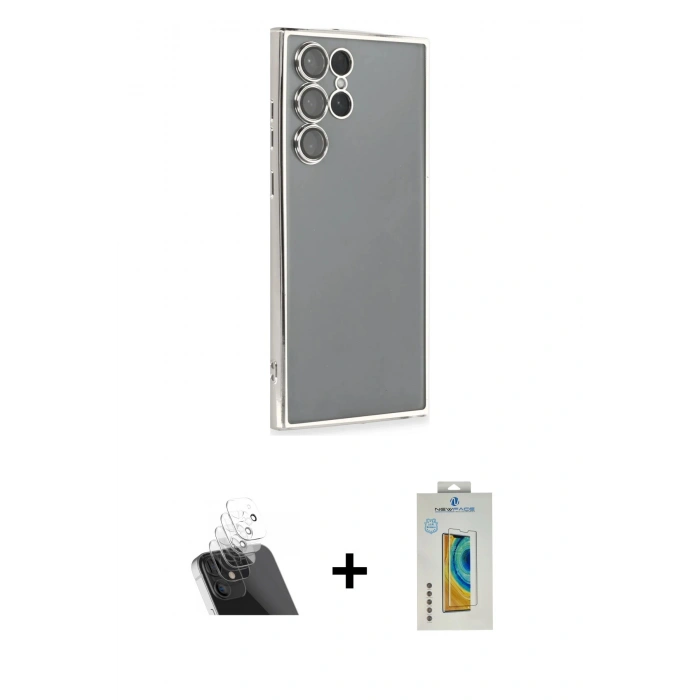 MARSİLYAN™- Galaxy S22 Ultra Kılıf Vadi Minimal - Şeffaf Polymer Nano Ekran Koruyucu + Kamera Lens Koruma Cam - SF