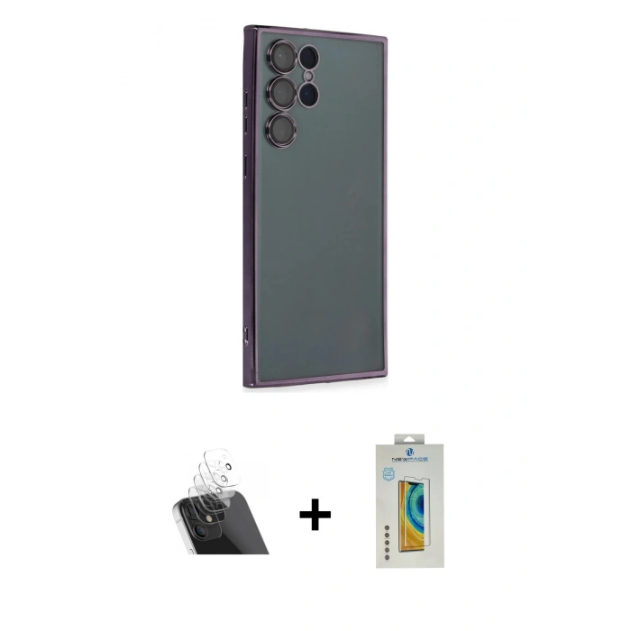 MARSİLYAN™- Galaxy S22 Ultra Kılıf Vadi Minimal - Şeffaf Polymer Nano Ekran Koruyucu + Kamera Lens Koruma Cam - SF