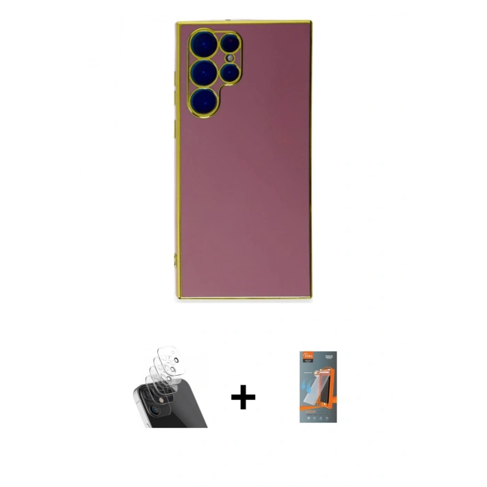 MARSİLYAN™- Galaxy S22 Ultra Kılıf Yankı Serisi - Siyah AutoKit 5in1 Fiber Hayalet Polymer Nano Ekran Koruyucu + Kamera Lens Koruma Cam - SF
