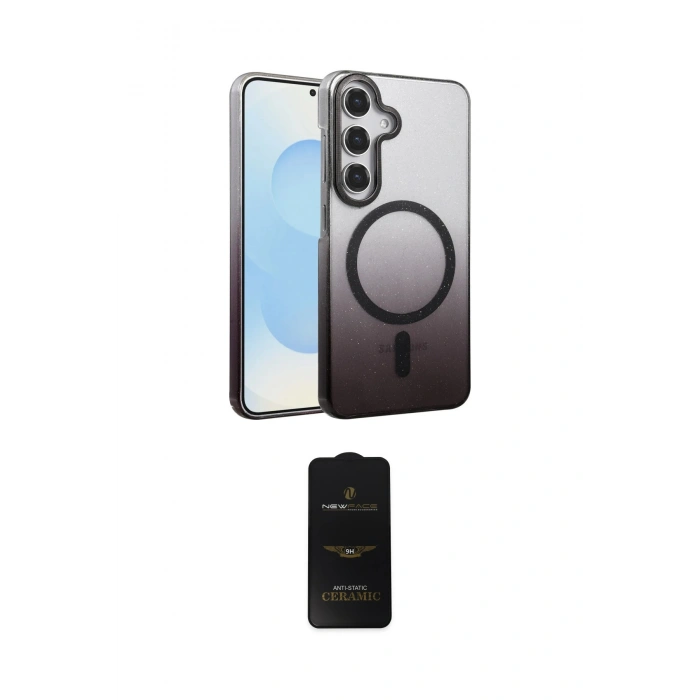 MARSİLYAN™- Galaxy S23 FE Kılıf Ahenk Doku Özel Seri - Siyah 6D Antistatik Mat Seramik Hayalet Nano Ekran Koruyucu