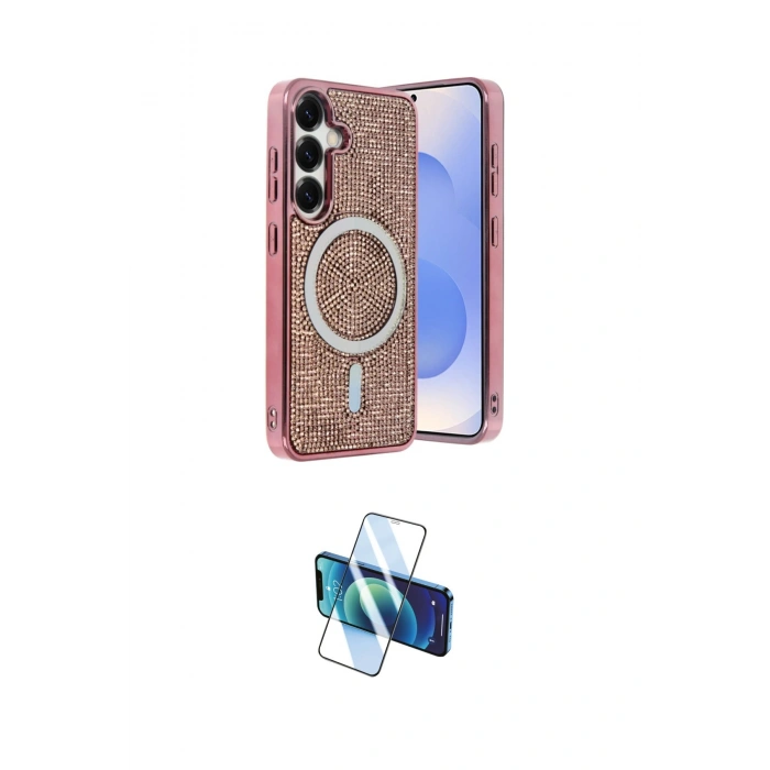MARSİLYAN™- Galaxy S23 FE Kılıf Eksen Çizgi - Siyah 3D Antistatik Cam Ekran Koruyucu