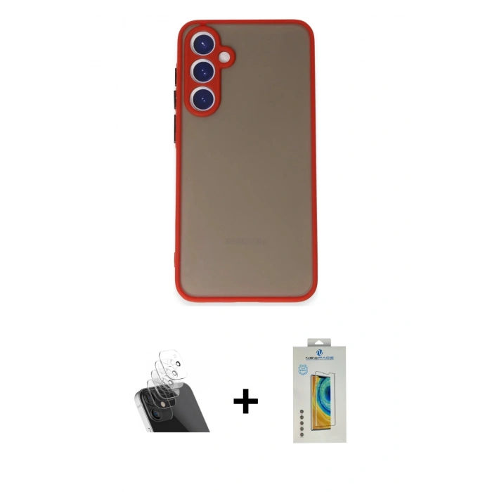 MARSİLYAN™- Galaxy S23 Kılıf Ahenk Çizgi Serisi - Şeffaf Polymer Nano Ekran Koruyucu + Kamera Lens Koruma Cam - SF