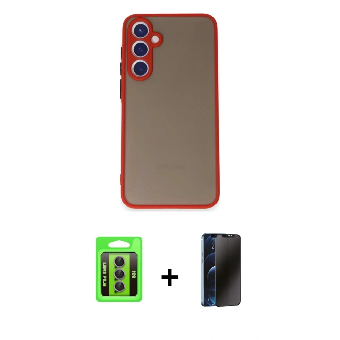 MARSİLYAN™- Galaxy S23 Kılıf Ahenk Çizgi Serisi - Siyah 3D Antistatik Hayalet Cam Ekran Koruyucu + Raze Metal Kamera Lens - MR