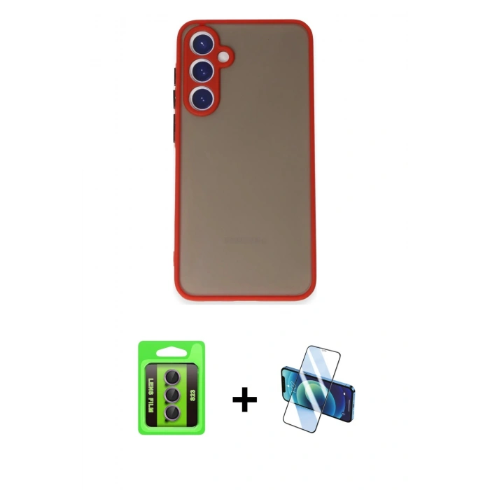 MARSİLYAN™- Galaxy S23 Kılıf Ahenk Çizgi Serisi - Siyah 3D Antistatik Seramik Nano Ekran Koruyucu + Raze Metal Kamera Lens - MR