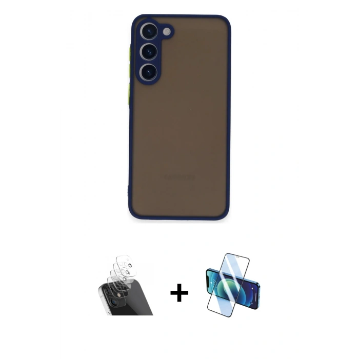 MARSİLYAN™- Galaxy S23 Kılıf Ahenk Çizgi Serisi - Siyah 3D Antistatik Seramik Nano Ekran Koruyucu + Kamera Lens Koruma Cam - SF