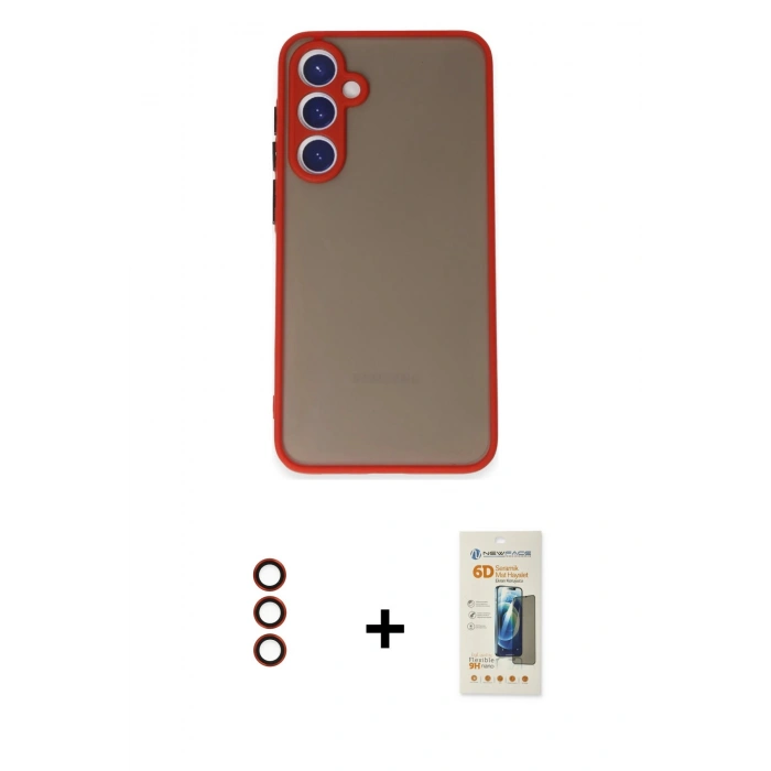 MARSİLYAN™- Galaxy S23 Kılıf Ahenk Çizgi Serisi - Siyah 6D Mat Seramik Hayalet Nano Ekran Koruyucu + Metal Kamera Lens - KI