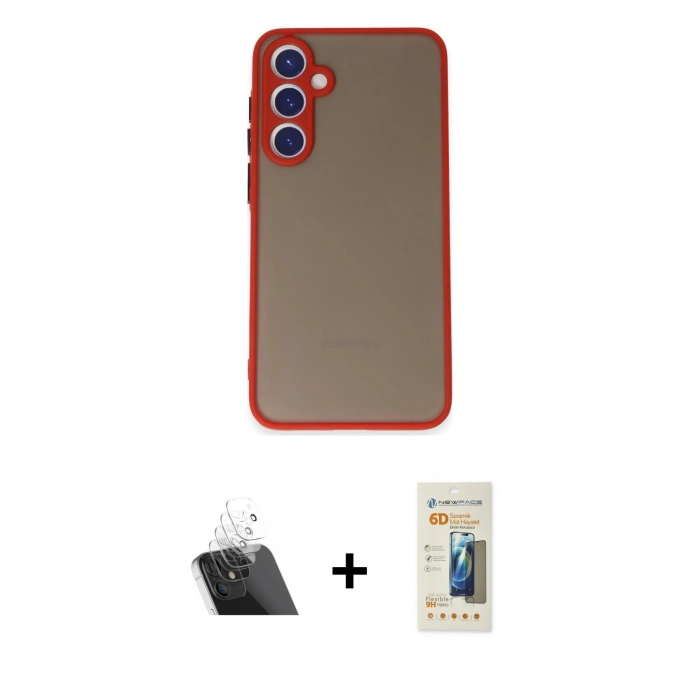 MARSİLYAN™- Galaxy S23 Kılıf Ahenk Çizgi Serisi - Siyah 6D Mat Seramik Hayalet Nano Ekran Koruyucu + Kamera Lens Koruma Cam - SF