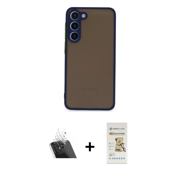 MARSİLYAN™- Galaxy S23 Kılıf Ahenk Çizgi Serisi - Siyah Mat Seramik Nano Ekran Koruyucu + Kamera Lens Koruma Cam - SF